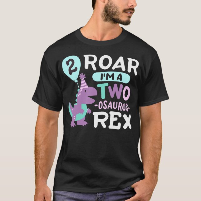 Camiseta 2nd Birthday Dinosaur T Rex Two Osaurus 2 Years Ol (Frente)