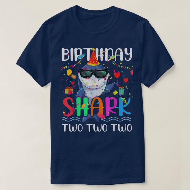 Camiseta 2nd Birthday Family Shark Kids Two Two Two  (Frente do Design)