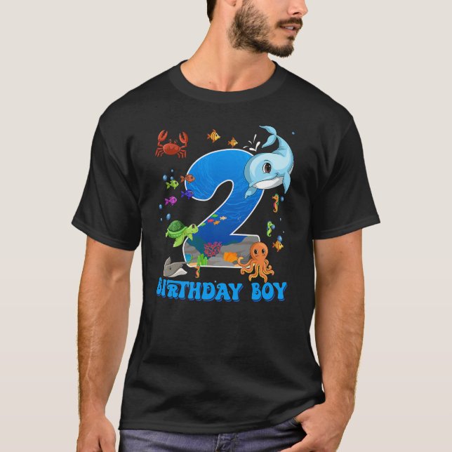 Camiseta 2nd Birthday Party Ocean 2 Year Old Sea Fish Birth (Frente)