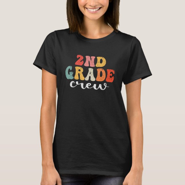 Camiseta 2nd Grade Crew Retro Groovy Men Women First Day Of (Frente)