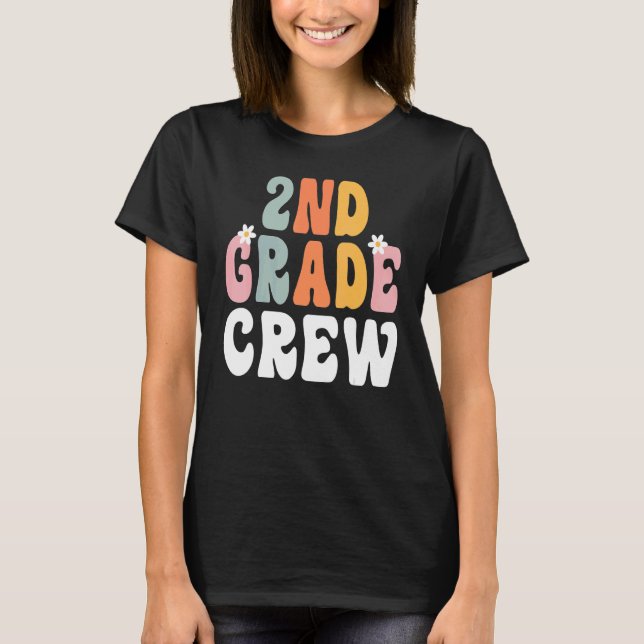 Camiseta 2nd Grade Crew Retro Groovy Teacher Happy 1st Day  (Frente)