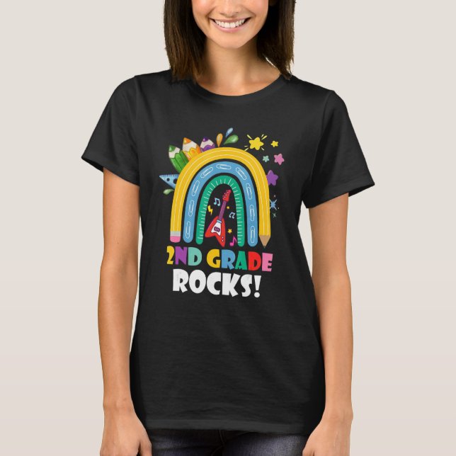 Camiseta 2nd Grade Rocks Rainbow Kids Girls Teacher Back To (Frente)
