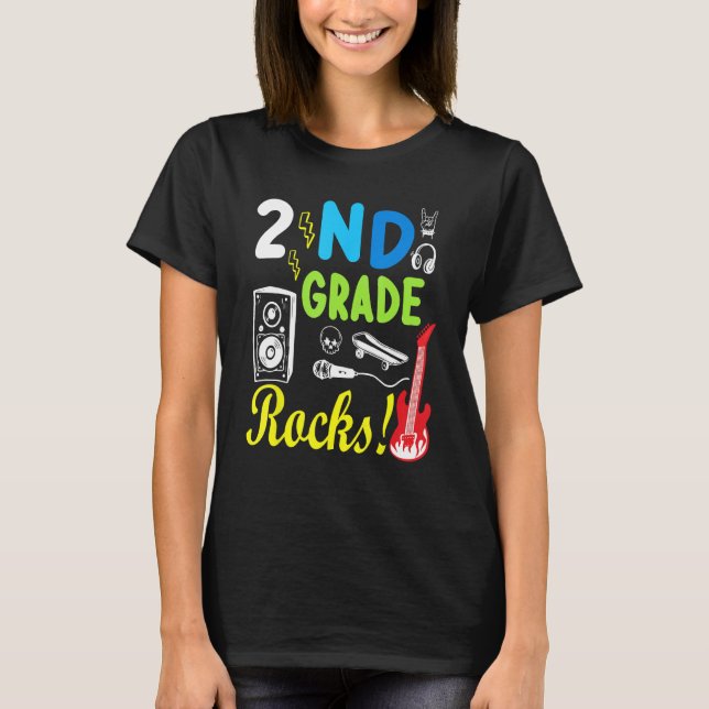 Camiseta 2nd Grade Rocks Teacher Student Happy Back To Scho (Frente)