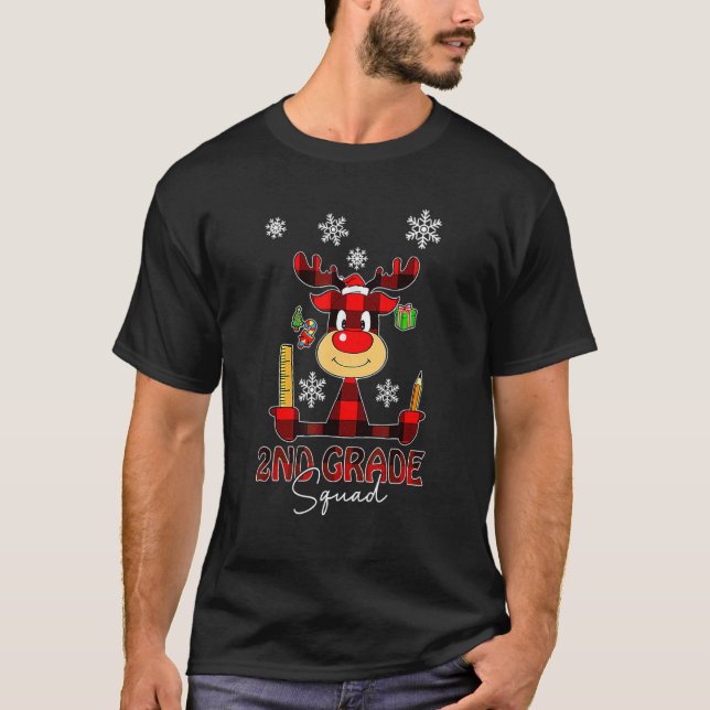 Camiseta 2nd Grade Squad Plaid Reindeer Santa Hat Teacher C (Frente)