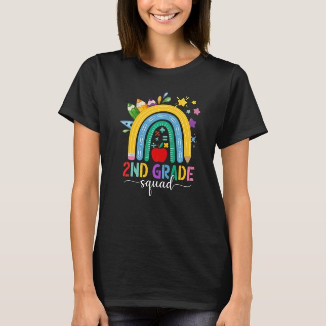 Camiseta 2nd Grade Squad Teacher Student Boho Rainbow Back  (Frente)