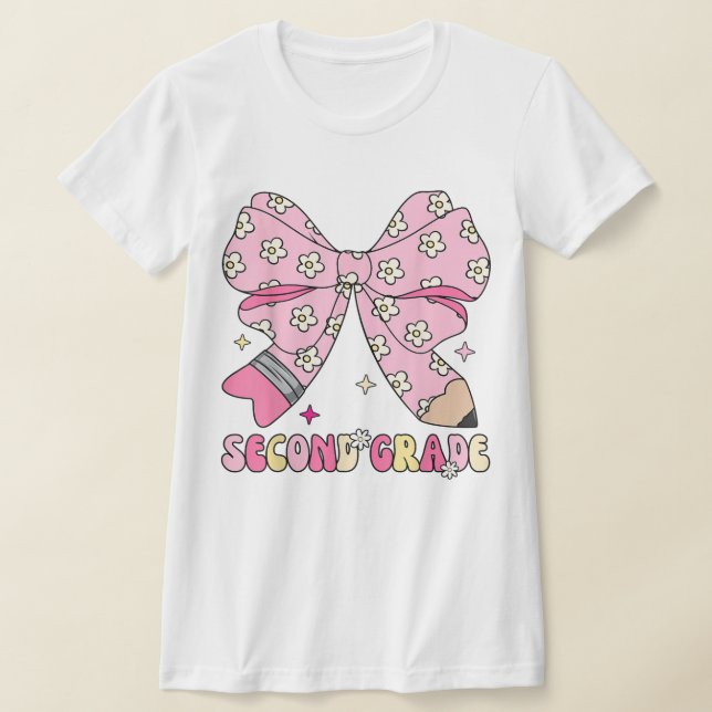 Camiseta 2nd Grade Teacher Pencil Coquette Bow (Postura )