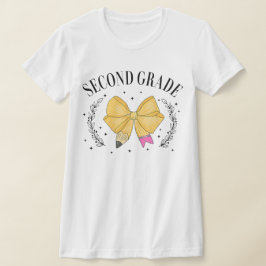 Camiseta 2nd Grade Teacher Pencil Coquette Bow
