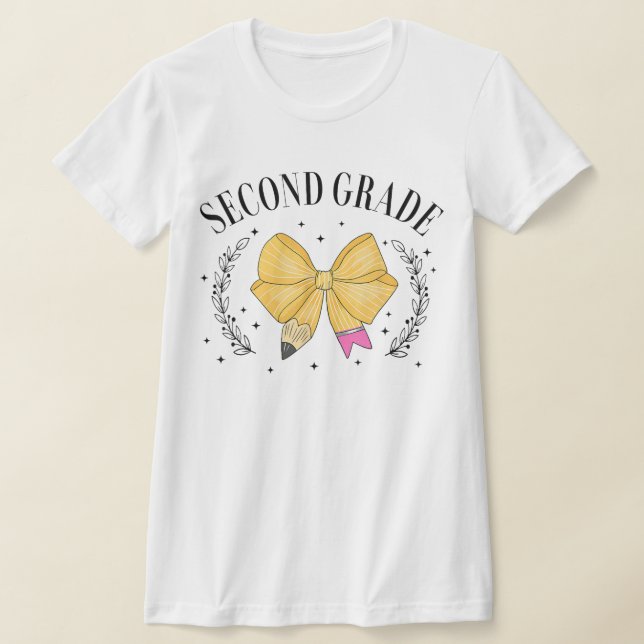 Camiseta 2nd Grade Teacher Pencil Coquette Bow (Postura )
