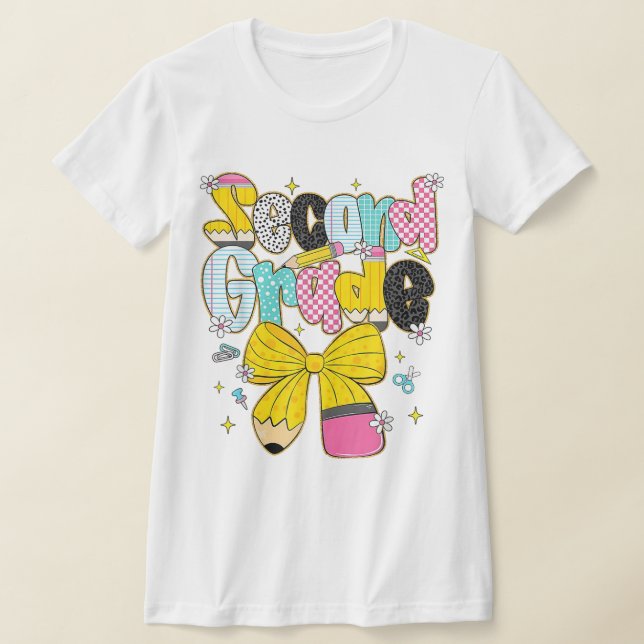 Camiseta 2nd Grade Teacher Pencil Coquette Bow (Postura )