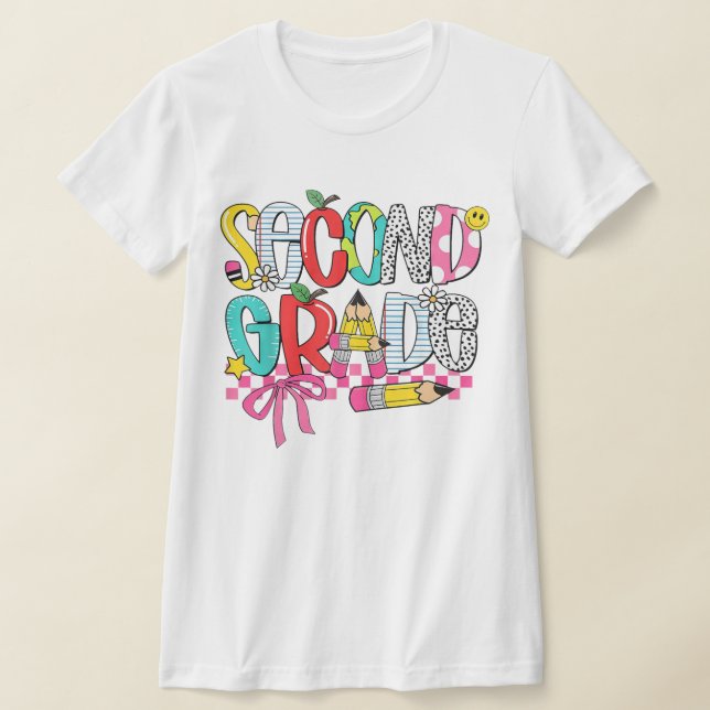 Camiseta 2nd Grade Teacher Pencil Coquette Bow (Postura )