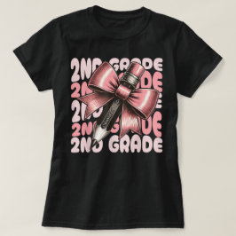 Camiseta 2nd Grade Teacher Pencil Coquette Bow