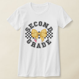 Camiseta 2nd Grade Teacher Pencil Coquette Bow
