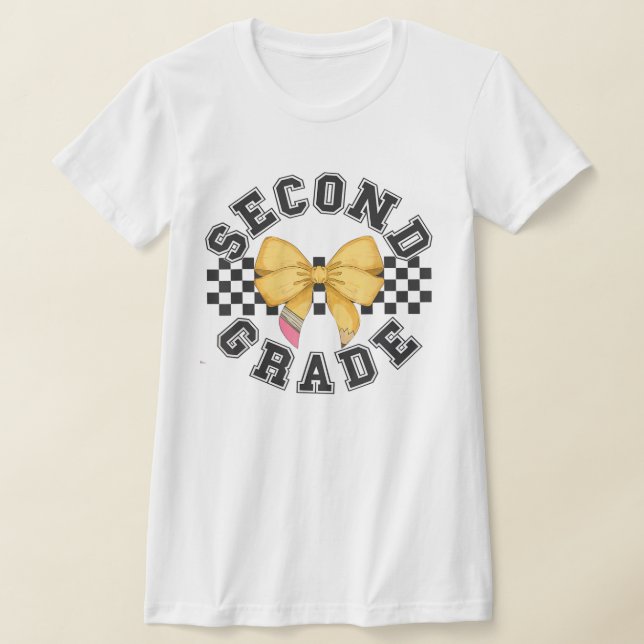 Camiseta 2nd Grade Teacher Pencil Coquette Bow (Postura )
