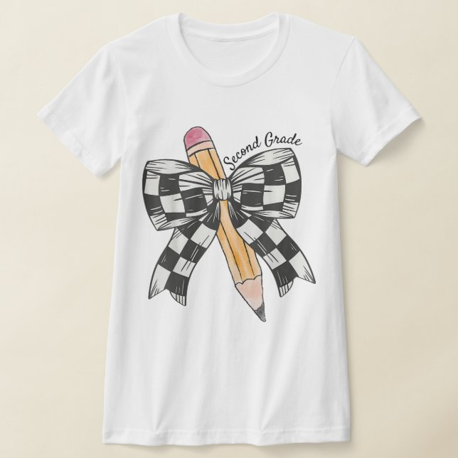 Camiseta 2nd Grade Teacher Pencil Coquette Bow (Postura )