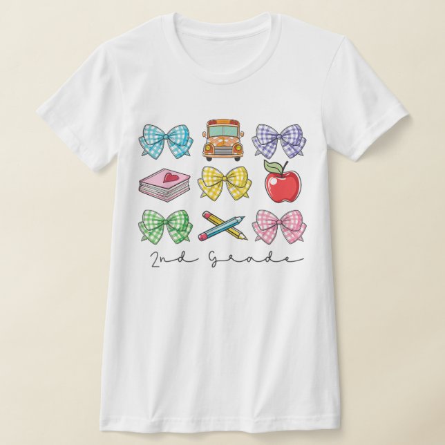 Camiseta 2nd Grade Teacher Pencil Coquette Bow (Postura )
