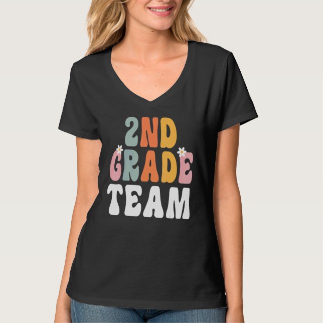 Camiseta 2nd Grade Team Retro Groovy Teacher Happy 1st Day  (Frente)