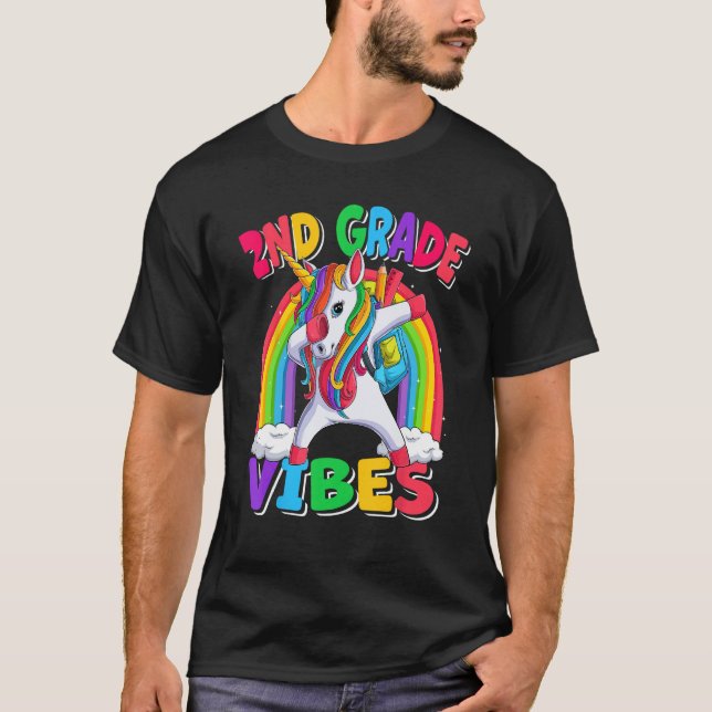 Camiseta 2nd Grade Vibes Dabbing Unicorn Back to School Kid (Frente)