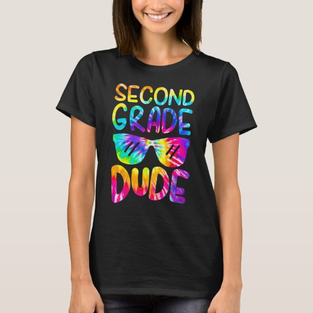 Camiseta 2nd Second Grade Dude Tie Dye Sunglasses Boys Back (Frente)