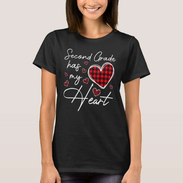 Camiseta 2nd Second Grade Has My Heart Plaid Teacher Valent (Frente)