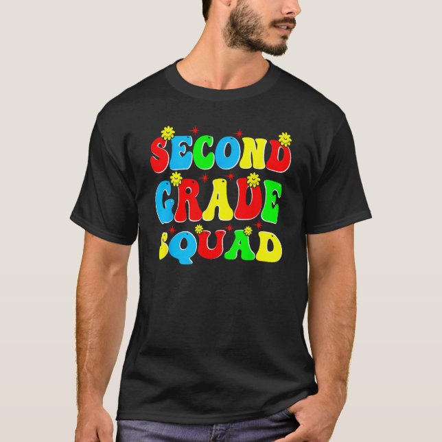 Camiseta 2nd Second Grade Squad Retro Groovy Teacher Back T (Frente)