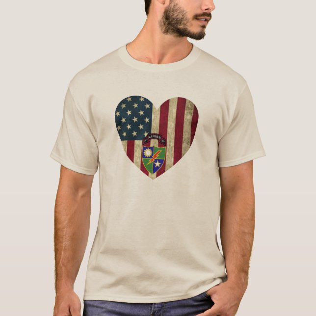 Camiseta 3º Batalhão 75º Ranger Reg American Heart Flag (Frente)