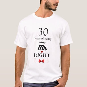 Camiseta 30 Aniversário Sr. Direito e Sra. Sempre Direita