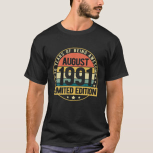 Camiseta 30 anos de idade Vintage agosto de 1991 Limited Ed