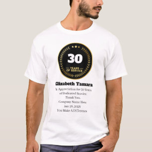 Camiseta 30 anos de trabalho Apreciação dos empregados