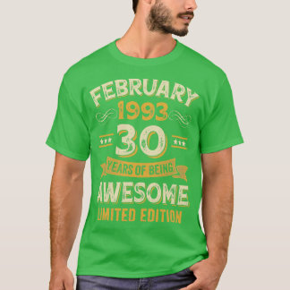 Camiseta 30 Anos Incrível Vintage Fevereiro De 1993 30 Birt