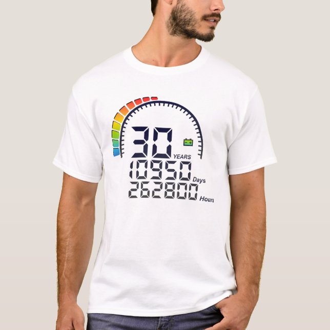 Camiseta 30 ans years compteur anniversaire days hours vite (Frente)