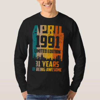 Camiseta 31º Aniversário 31 Anos Incrível Desde Abril De 19