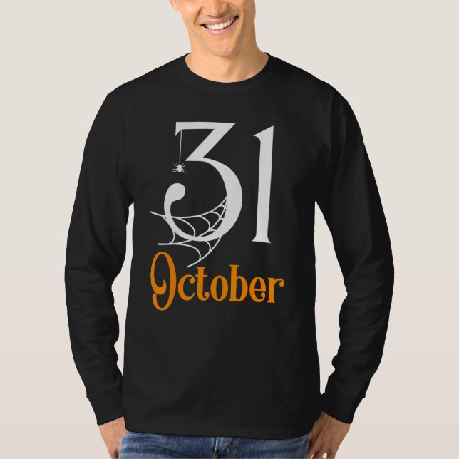 Camiseta 31 de outubro aranha e web fantasma do Halloween (Frente)