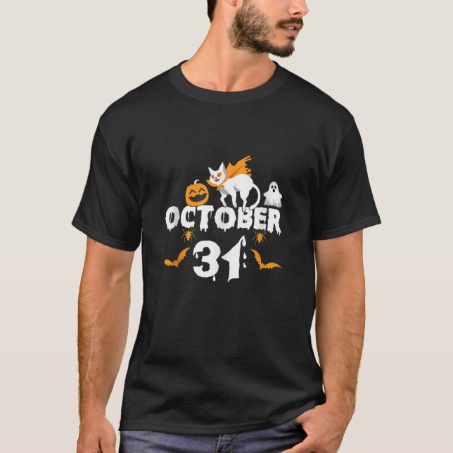 Camiseta 31 de outubro Gato Fantasma do Fantasma da Pumpkin (Frente)