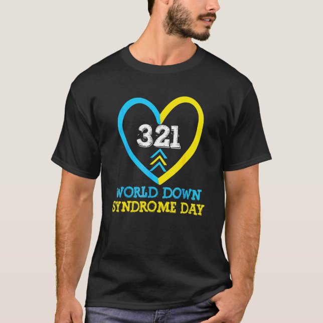 Camiseta 321 Síndrome Mundial para Baixo Sensibilização par (Frente)