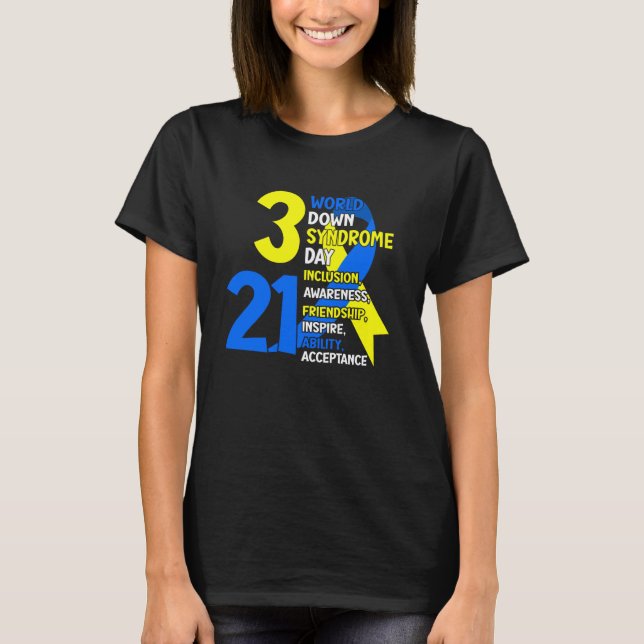 Camiseta 321 Síndrome Mundial para Baixo Trisomia 21 Azul e (Frente)