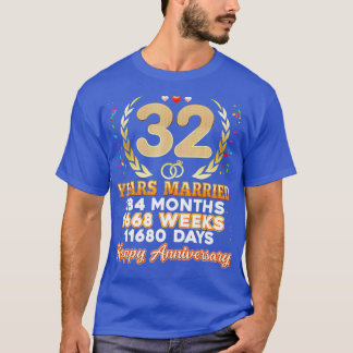 Camiseta 32 Anos Casados Feliz 32º Aniversário de Casamento