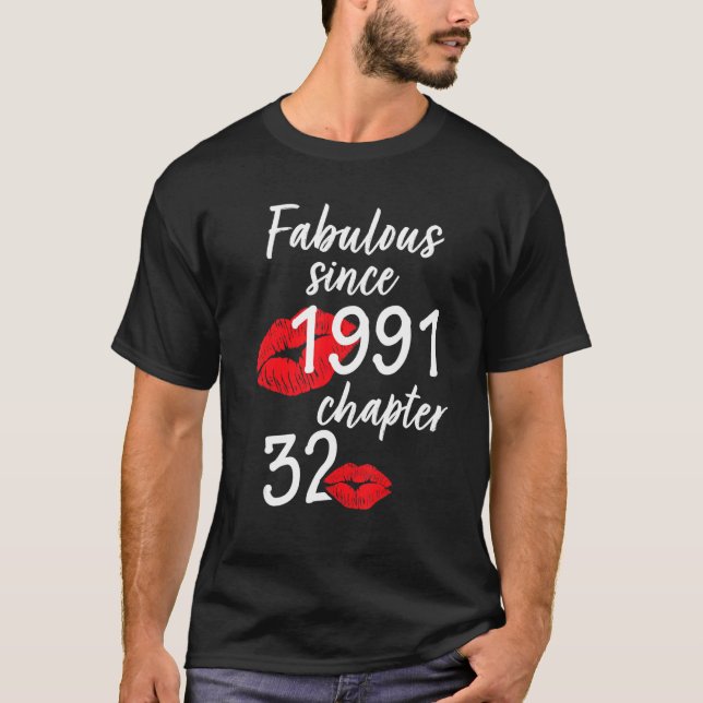 Camiseta 32 anos e fabuloso aniversário desde 1991 chap (Frente)