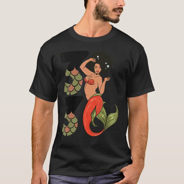 Camiseta 33 Birthday Black Mermaid Melanin Mermaids Brown S (Frente)