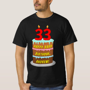 Camiseta 33.o aniversário — Bolo e Velas Divertidas, com no