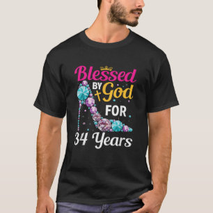 Camiseta 34ª Menina de Aniversário Abençoada por Deus por 3