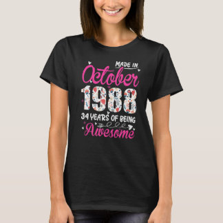 Camiseta 34º Aniversário Incrível Desde Outubro De 1988 Flo
