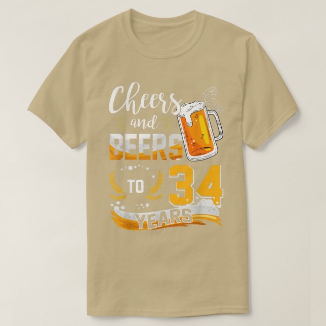 Camiseta 34.º Aniversário "Cheers and Beers" A 34 Anos De N (Frente do Design)