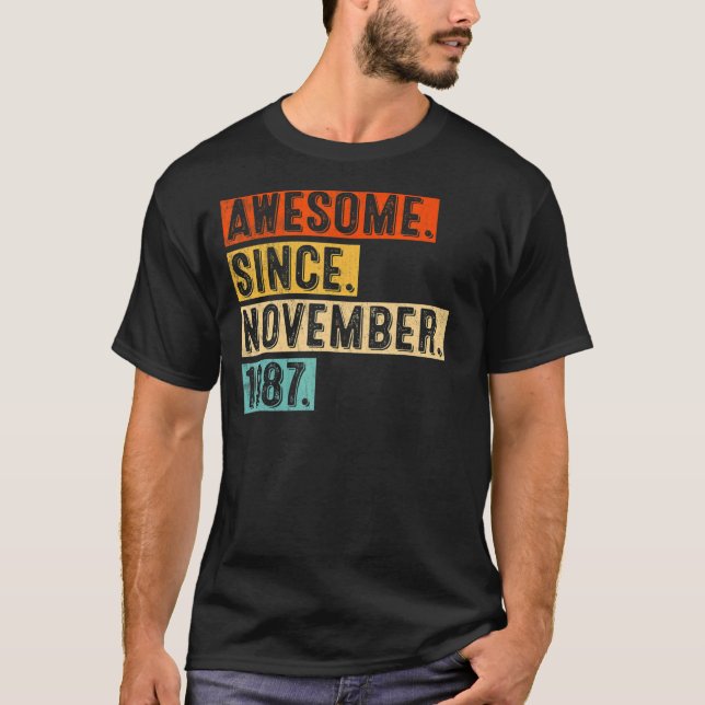 Camiseta 35º Aniversário Impressionante Desde novembro de 1 (Frente)