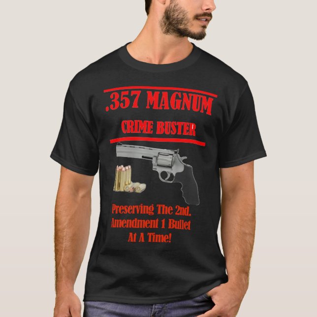 Camiseta 357 Patriótico do Magnum Gun Crime Buster (Frente)