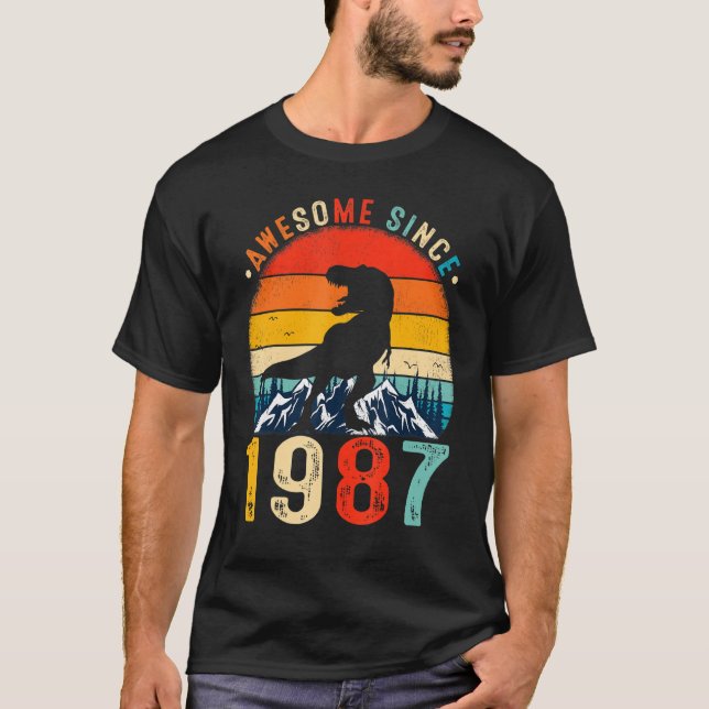Camiseta 35 Anos De Idade Incrível Desde 1987 Dinossauro 35 (Frente)