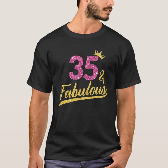 Camiseta 35 e fabulosa 35 Festa de aniversário, cor-de-rosa (Frente)