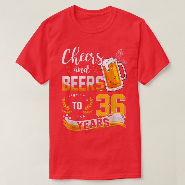 Camiseta 36.º Aniversário Da Saúde E Cervejas A 36 Anos De  (Frente do Design)