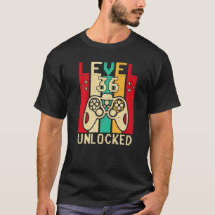 Camiseta 36.º Gamer Boy dizendo Vintage Nível 36 Ga desbloq