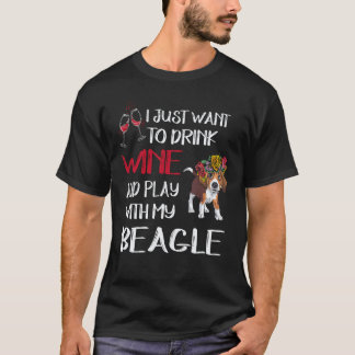 Camiseta 36 Beber Vinho E Brincar Com Meu Beagle