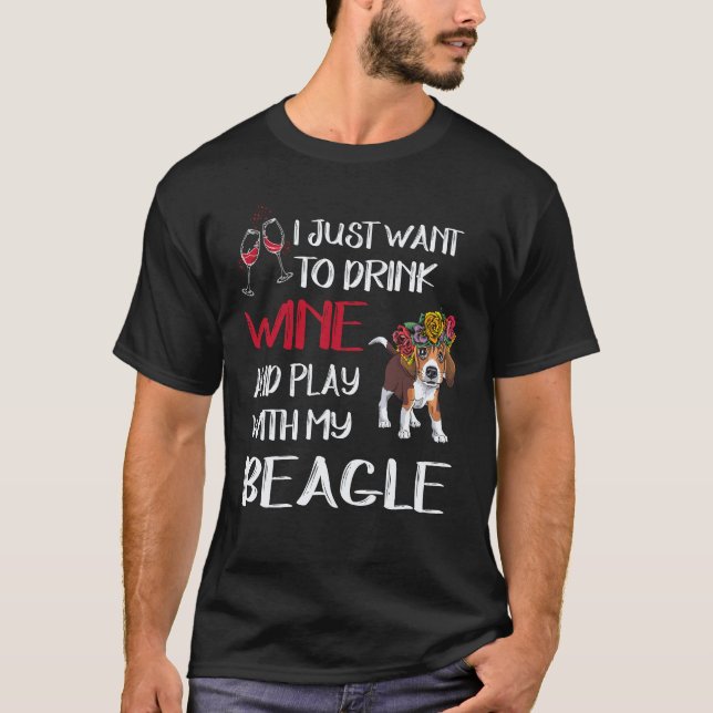 Camiseta 36 Beber Vinho E Brincar Com Meu Beagle (Frente)